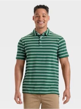 Goodfellow & Co - Men's Green Striped Game Day Polo Shirt - Large NWT